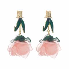 Sweet Fresh Holiday Style Enamel Colorful Flower Earrings with Diamonds Pearls