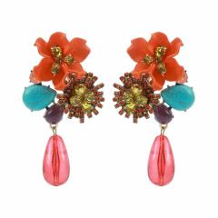 Sweet Fresh Holiday Style Enamel Colorful Flower Earrings with Diamonds Pearls