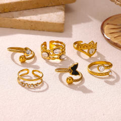 304 stainless steel rings diamond flower butterfly rings for women