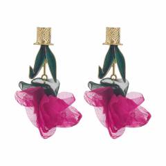 Sweet Fresh Holiday Style Enamel Colorful Flower Earrings with Diamonds Pearls
