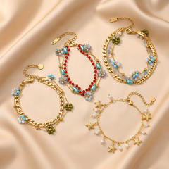 18KG fashionable colorful bead flower layer stainless steel bracelet