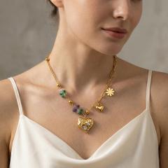 Vintage stainless Steel necklace Multi-Element 18K Gold-Plated Diamond-Encrusted Multi-Heart Pendant Chain Necklace