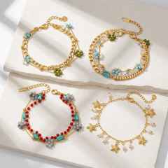 18KG fashionable colorful bead flower layer stainless steel bracelet