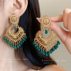 Steek Needle Diamond Water Drops Flower Pearl Earrings Ethnic Style Elegant Earrings