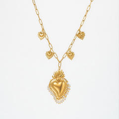 Vintage stainless Steel necklace Multi-Element 18K Gold-Plated Diamond-Encrusted Multi-Heart Pendant Chain Necklace