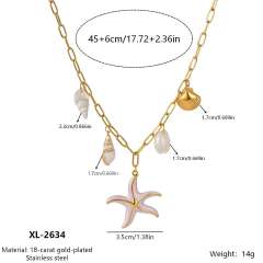New Style Ocean Vacation Style Shell Starfish Pearl Pendant Necklace for Women Gold-Plated Stainless Steel Necklace