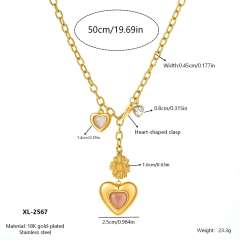 Vintage stainless Steel necklace Multi-Element 18K Gold-Plated Diamond-Encrusted Multi-Heart Pendant Chain Necklace