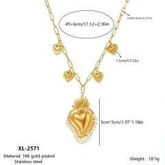 Vintage stainless Steel necklace Multi-Element 18K Gold-Plated Diamond-Encrusted Multi-Heart Pendant Chain Necklace