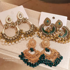Steek Needle Diamond Water Drops Flower Pearl Earrings Ethnic Style Elegant Earrings
