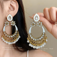 Steek Needle Diamond Water Drops Flower Pearl Earrings Ethnic Style Elegant Earrings