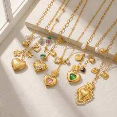 Vintage stainless Steel necklace Multi-Element 18K Gold-Plated Diamond-Encrusted Multi-Heart Pendant Chain Necklace
