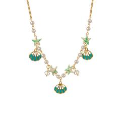 New Style Ocean Vacation Style Shell Starfish Pearl Pendant Necklace for Women Gold-Plated Stainless Steel Necklace