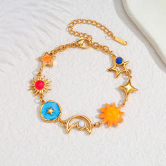 Stainless Steel bracelet 18K Gold enamel Multi-Element Exquisite Small Jewelry for Women
