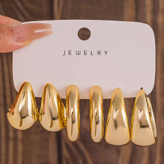 Fashionable Tassel Simple Creative Personality C-Shaped Water Drop Stud Earrings set