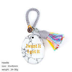 Natural Crystal Palm Stone Keychain with Engraved Agate Stone Car Pendant Mindfulness Stone Bag Charm