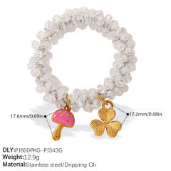 Ins-Style DIY Four-Leaf Clover Flower Pendant Transparent Crystal Elastic Hair ties