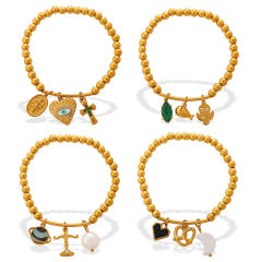 Retro Light Luxury Style Cross Devil's Eye DIY Multi-Pendant Gold Beaded Bracelet stainless steel bracelet
