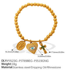 Retro Light Luxury Style Cross Devil's Eye DIY Multi-Pendant Gold Beaded Bracelet stainless steel bracelet