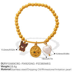 Retro Light Luxury Style Cross Devil's Eye DIY Multi-Pendant Gold Beaded Bracelet stainless steel bracelet