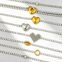 304 Stainless Steel Bracelet Tennis Chain Heart-Shaped Color-Blocking Waterproof Jewelry