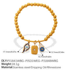 Retro Light Luxury Style Cross Devil's Eye DIY Multi-Pendant Gold Beaded Bracelet stainless steel bracelet