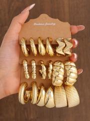 Fashionable Tassel Simple Creative Personality C-Shaped Water Drop Stud Earrings set