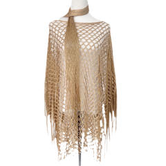 Gold Fishnet Tassel Multi-Purpose Shawl Beach Sun Protection Cover-Up Hollow-Out Set
