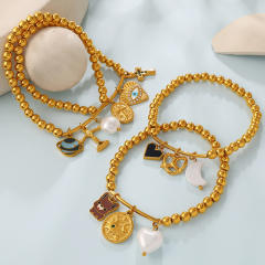 Retro Light Luxury Style Cross Devil's Eye DIY Multi-Pendant Gold Beaded Bracelet stainless steel bracelet