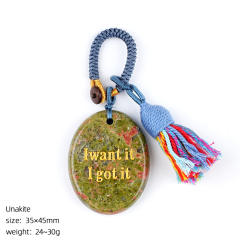 Natural Crystal Palm Stone Keychain with Engraved Agate Stone Car Pendant Mindfulness Stone Bag Charm