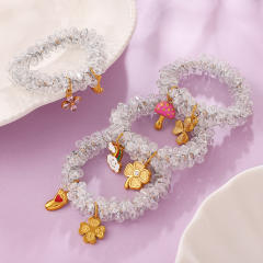 Ins-Style DIY Four-Leaf Clover Flower Pendant Transparent Crystal Elastic Hair ties