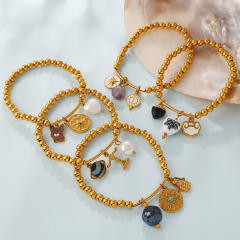 Retro Light Luxury Style Cross Devil's Eye DIY Multi-Pendant Gold Beaded Bracelet stainless steel bracelet