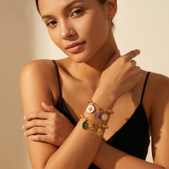 Retro Light Luxury Style Cross Devil's Eye DIY Multi-Pendant Gold Beaded Bracelet stainless steel bracelet