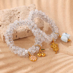 Ins-Style DIY Four-Leaf Clover Flower Pendant Transparent Crystal Elastic Hair ties