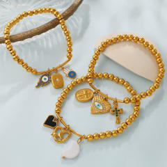 Retro Light Luxury Style Cross Devil's Eye DIY Multi-Pendant Gold Beaded Bracelet stainless steel bracelet