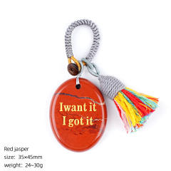 Natural Crystal Palm Stone Keychain with Engraved Agate Stone Car Pendant Mindfulness Stone Bag Charm