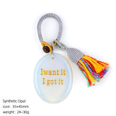 Natural Crystal Palm Stone Keychain with Engraved Agate Stone Car Pendant Mindfulness Stone Bag Charm