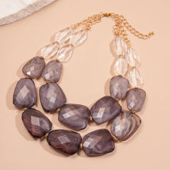 Exaggerated Acrylic Irregular Beaded Double-Layer Necklace Seaside Vacation Style for Women