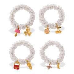 Ins-Style DIY Four-Leaf Clover Flower Pendant Transparent Crystal Elastic Hair ties