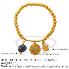 Retro Light Luxury Style Cross Devil's Eye DIY Multi-Pendant Gold Beaded Bracelet stainless steel bracelet