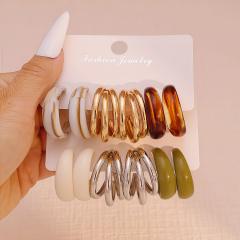 Hollow Hoop Earring Set Trendy Versatile Exaggerated acrylic Earrings for Women Wholesale