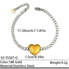 304 Stainless Steel Bracelet Tennis Chain Heart-Shaped Color-Blocking Waterproof Jewelry