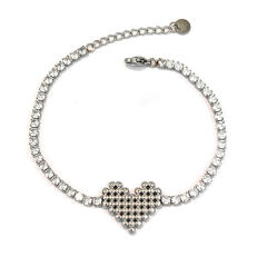 304 Stainless Steel Bracelet Tennis Chain Heart-Shaped Color-Blocking Waterproof Jewelry