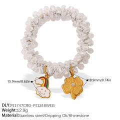 Ins-Style DIY Four-Leaf Clover Flower Pendant Transparent Crystal Elastic Hair ties