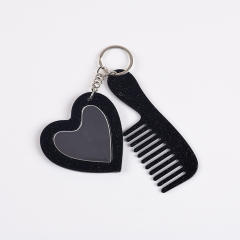 New Acrylic Heart-Shaped Makeup Mirror Comb Keychain Glitter Sequin Bag Charm DIY Accessory Pendant