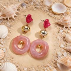 New Fashion High-End Translucent Pink Maillard Acrylic Beaded Geometric Disc Necklace Set