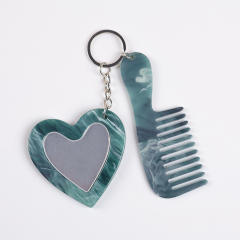 New Acrylic Heart-Shaped Makeup Mirror Comb Keychain Glitter Sequin Bag Charm DIY Accessory Pendant