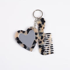 New Acrylic Heart-Shaped Makeup Mirror Comb Keychain Glitter Sequin Bag Charm DIY Accessory Pendant