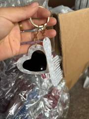 New Acrylic Heart-Shaped Makeup Mirror Comb Keychain Glitter Sequin Bag Charm DIY Accessory Pendant