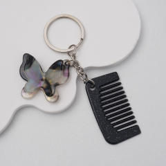 New Acetate Butterfly Comb Keychain Pendant Creative Cute Girl Makeup Mirror Bangs Comb Accessories