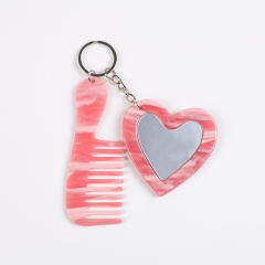 New Acrylic Heart-Shaped Makeup Mirror Comb Keychain Glitter Sequin Bag Charm DIY Accessory Pendant
